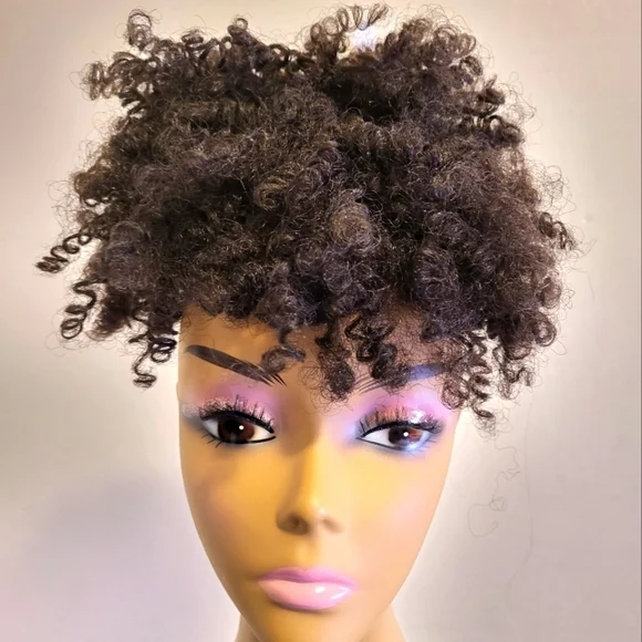 Puff Drawstring Ponytail w/Bangs Kinky Curly Hair Clip in Bangs Short Ponytail - Picture 4 of 8